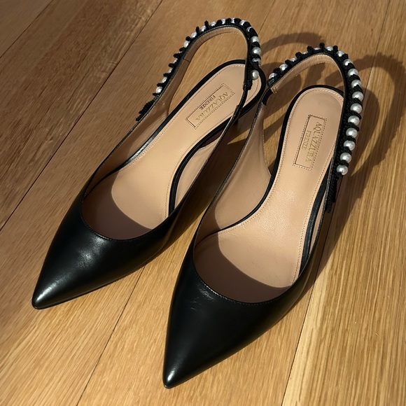 Aquazzura Shoes - Aquazurra leather pearl studded slingback pumps